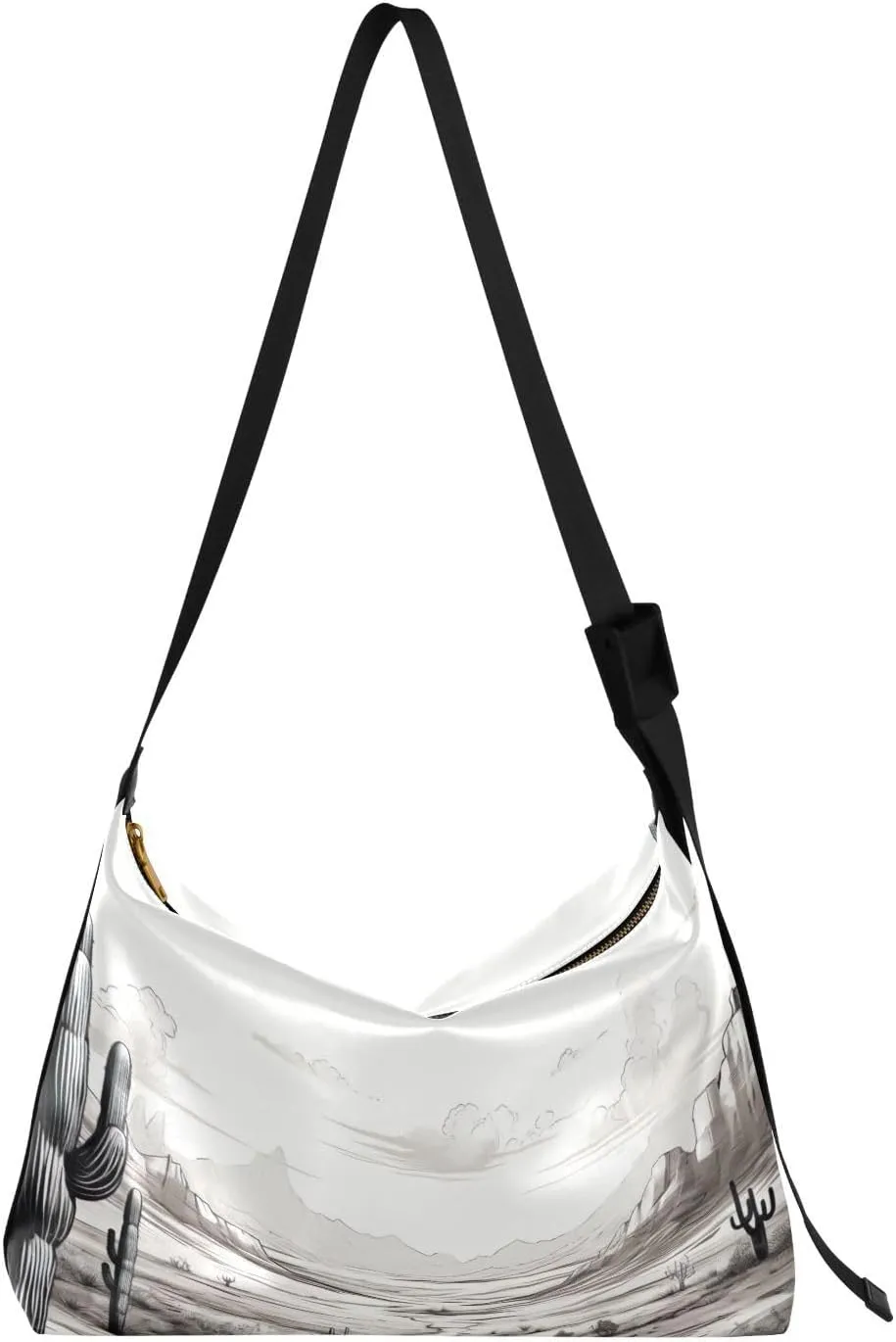 Vintage Desert View Shoulder Bag for Women Waterproof PU Leather Hobo Bags Crossbody Purse with Zipper Closure