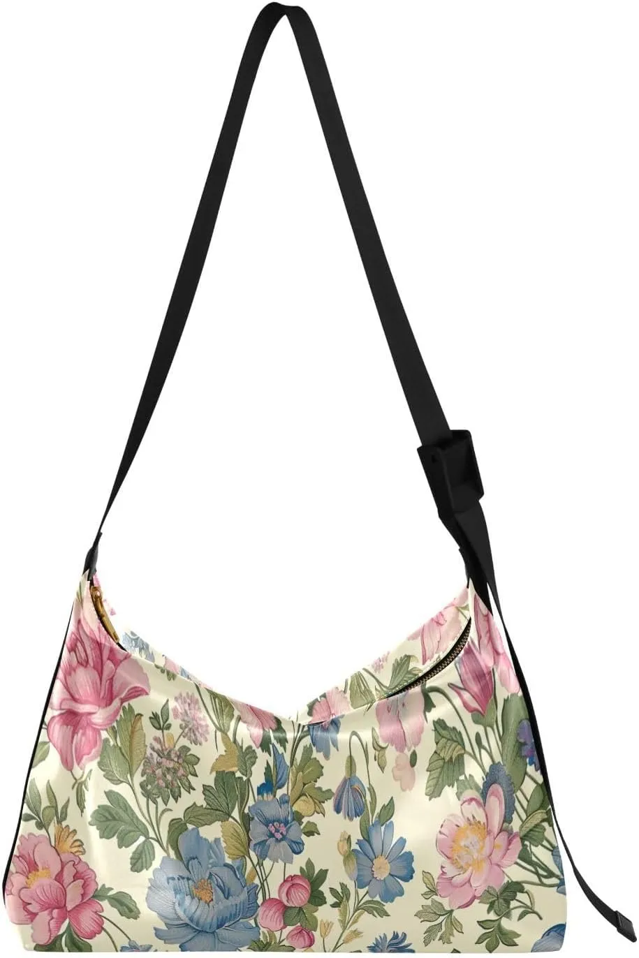 Vintage Floral Pattern Shoulder Bag for Women Waterproof PU Leather Hobo Bags Crossbody Purse with Zipper Closure