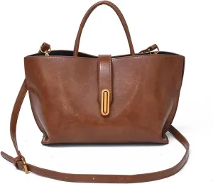 Vintage PU Tote Bag for Women - Large Capacity Handbag with Zipper Pocket, Stylish Top Handle Satchel for Daily Use