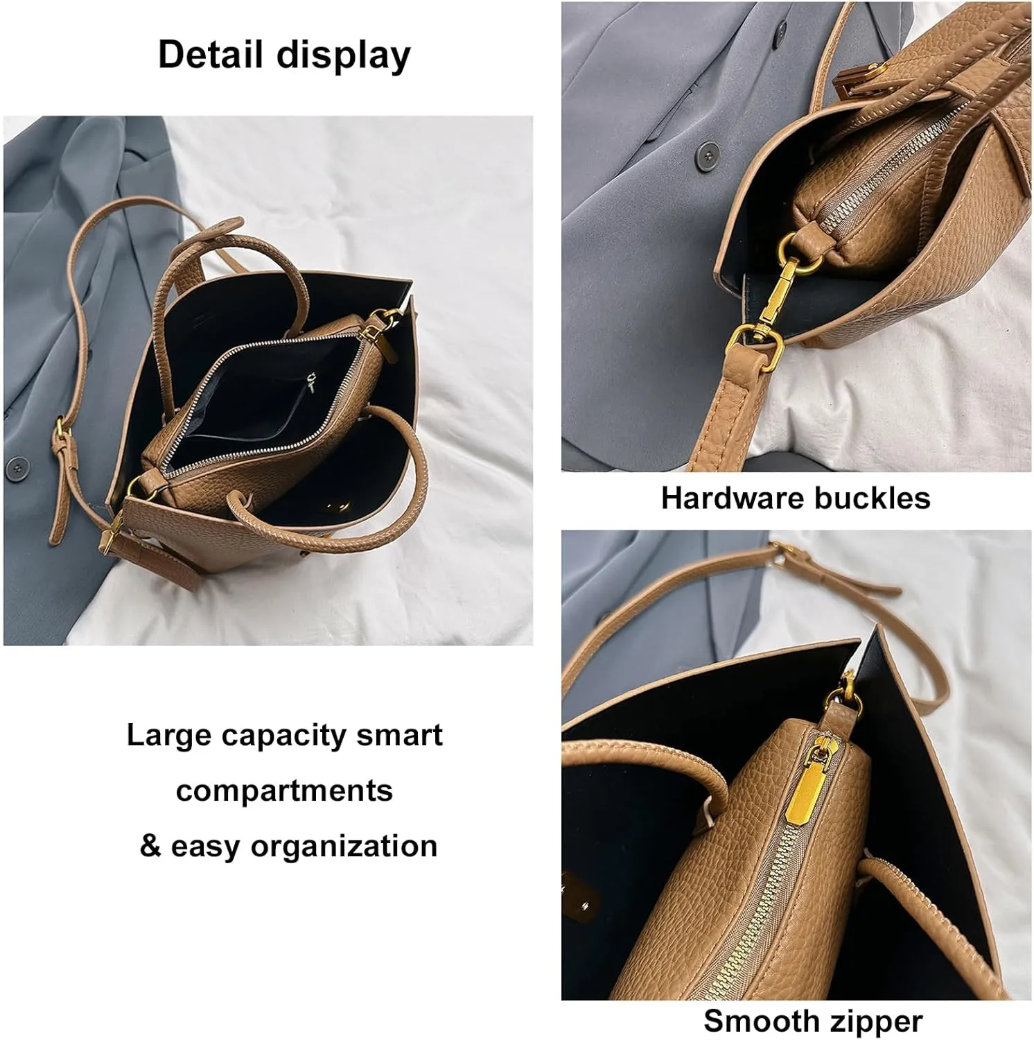 Vintage PU Tote Bag for Women - Large Capacity Handbag with Zipper Pocket, Stylish Top Handle Satchel for Daily Use
