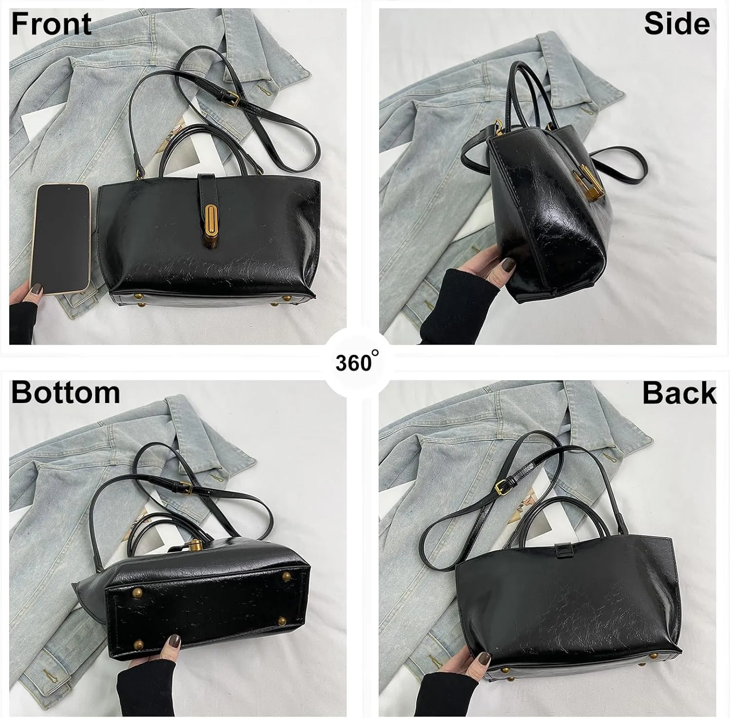 Vintage PU Tote Bag for Women - Large Capacity Handbag with Zipper Pocket, Stylish Top Handle Satchel for Daily Use