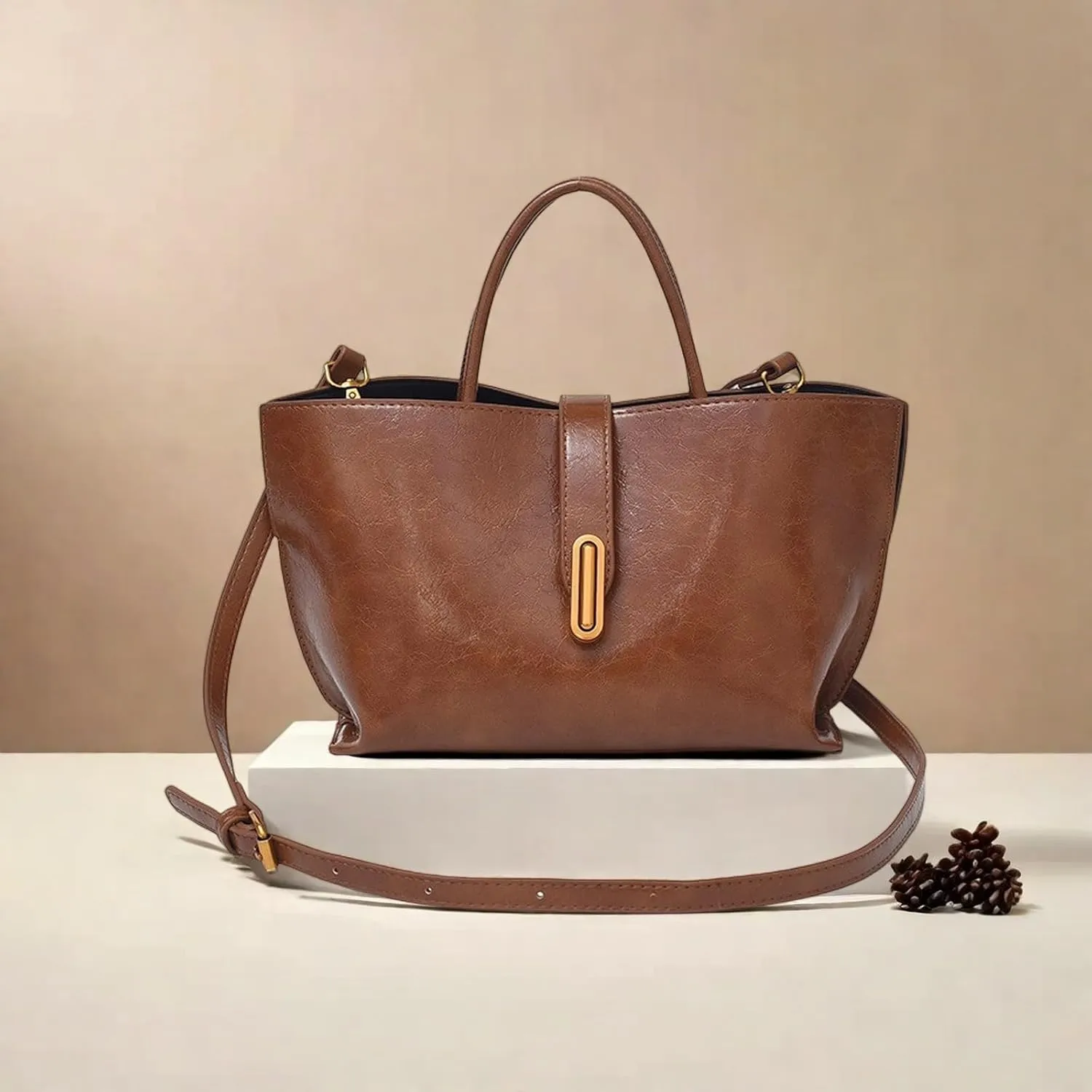 Vintage PU Tote Bag for Women - Large Capacity Handbag with Zipper Pocket, Stylish Top Handle Satchel for Daily Use