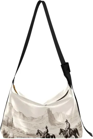Vintage Western Cowboy Shoulder Bag for Women Waterproof PU Leather Hobo Bags Crossbody Purse with Zipper Closure