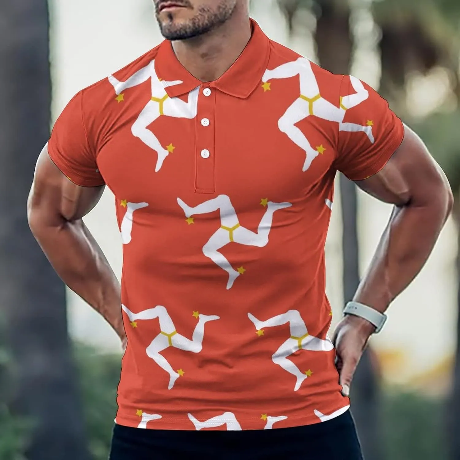 Vnurnrn Isle of Man Flag Quick Dry Performance Sport Golf Polo Shirts for Men