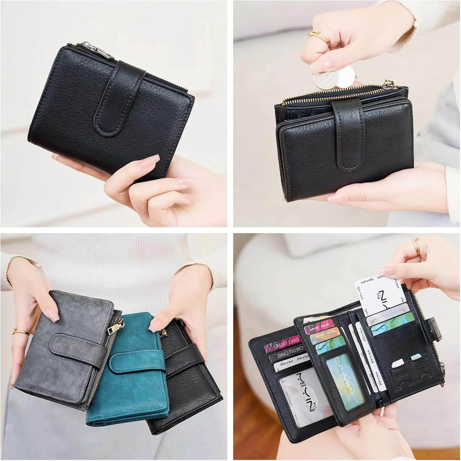 Wallet Women Small Leather RFID Blocking Credit Card Wallet Bifold Compact Ladies Purse with Zipper Coin Pocket