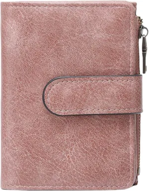 Wallet Women Small Leather RFID Blocking Credit Card Wallet Bifold Compact Ladies Purse with Zipper Coin Pocket