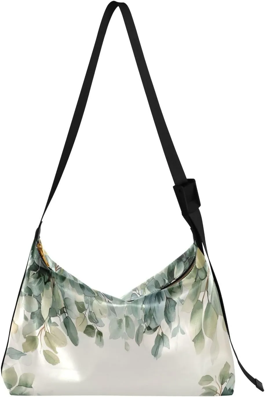 Watercolor Foliage Shoulder Bag for Women Waterproof PU Leather Hobo Bags Crossbody Purse with Zipper Closure