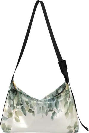 Watercolor Foliage Shoulder Bag for Women Waterproof PU Leather Hobo Bags Crossbody Purse with Zipper Closure