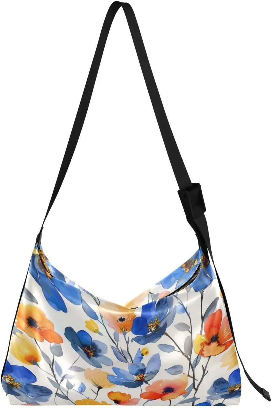 Watercolor Small Flowers Shoulder Bag for Women Waterproof PU Leather Hobo Bags Crossbody Purse with Zipper Closure