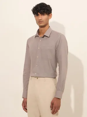WES Formals Brown Checkered Slim-Fit Cotton Shirt