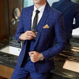 West Louis Plaid Formal Business Elegant 2 Piece Suit