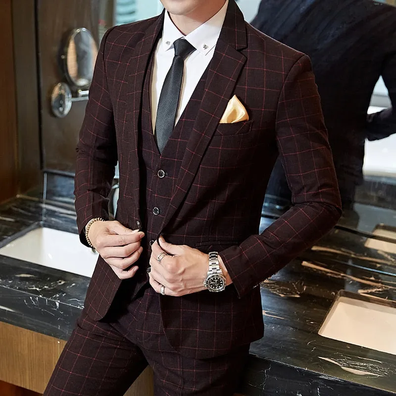 West Louis Plaid Formal Business Elegant 2 Piece Suit