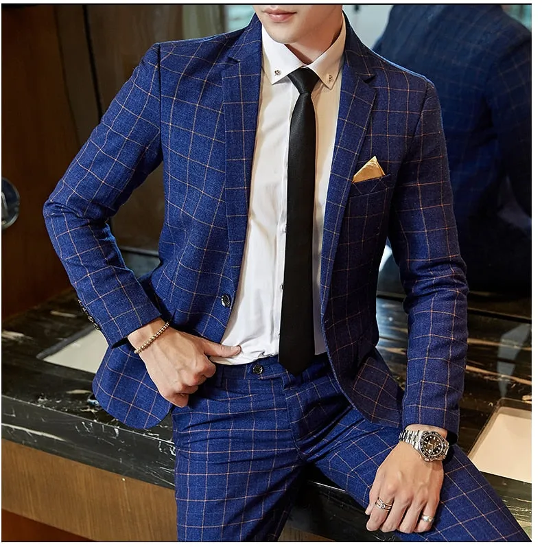 West Louis Plaid Formal Business Elegant 2 Piece Suit