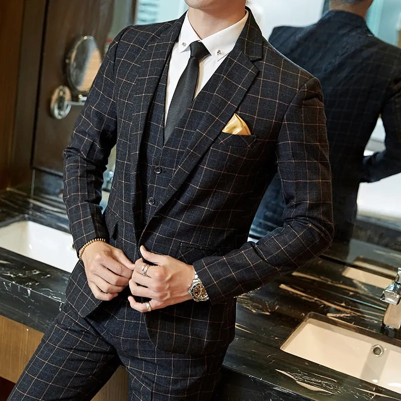 West Louis Plaid Formal Business Elegant 2 Piece Suit