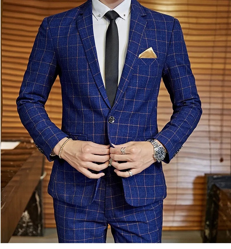 West Louis Plaid Formal Business Elegant 2 Piece Suit