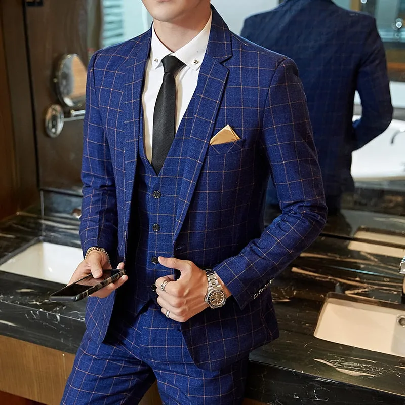 West Louis Plaid Formal Business Elegant 2 Piece Suit