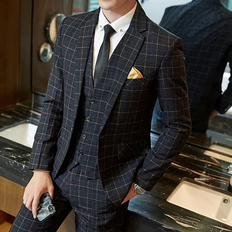 West Louis Plaid Formal Business Elegant 2 Piece Suit