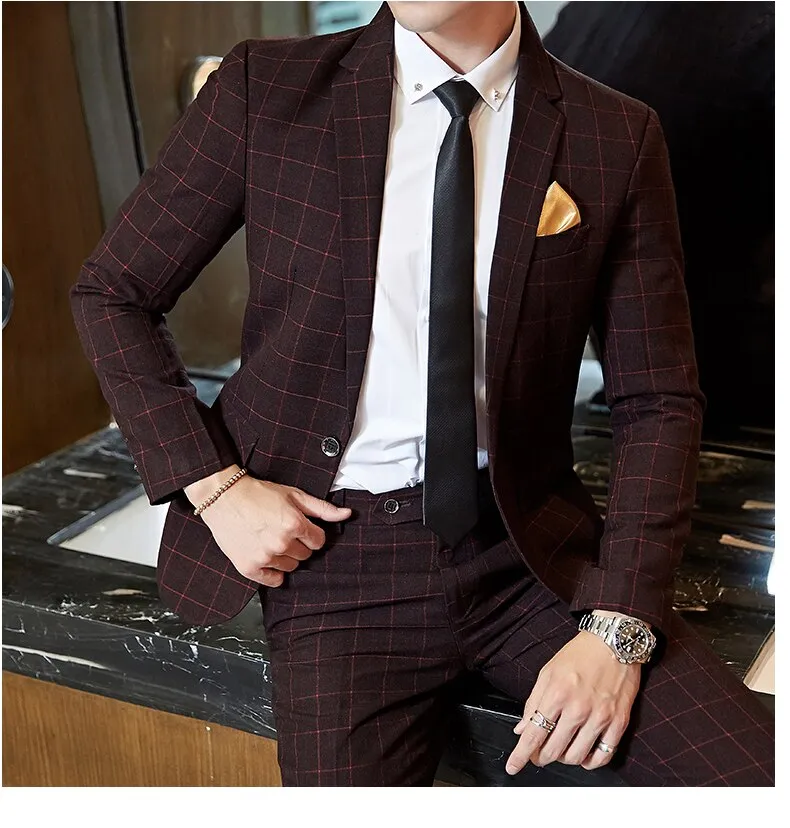 West Louis Plaid Formal Business Elegant 2 Piece Suit