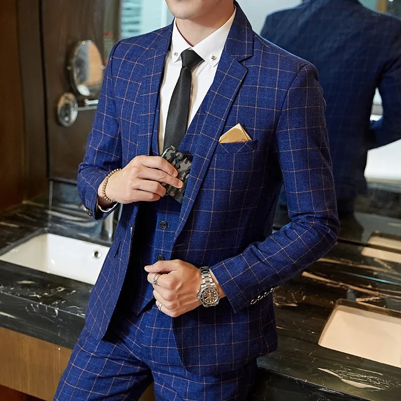 West Louis Plaid Formal Business Elegant 2 Piece Suit