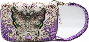 Western Style Butterfly Credit Card Wallet Leather Zipper Card Case Holder for Women Small Wristlet Mini Slim Compact Size