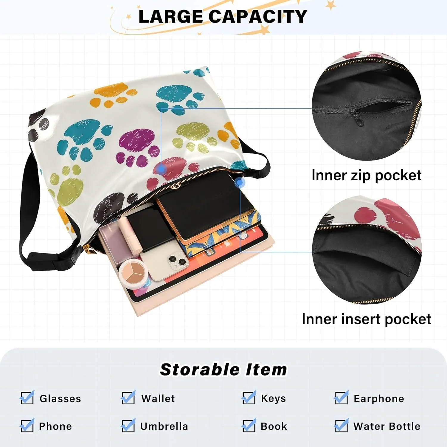 Whale Floating in a Blue Swirl Womens Handbags Leather Ladies Shoulder Bag, Large Crossbody Bag