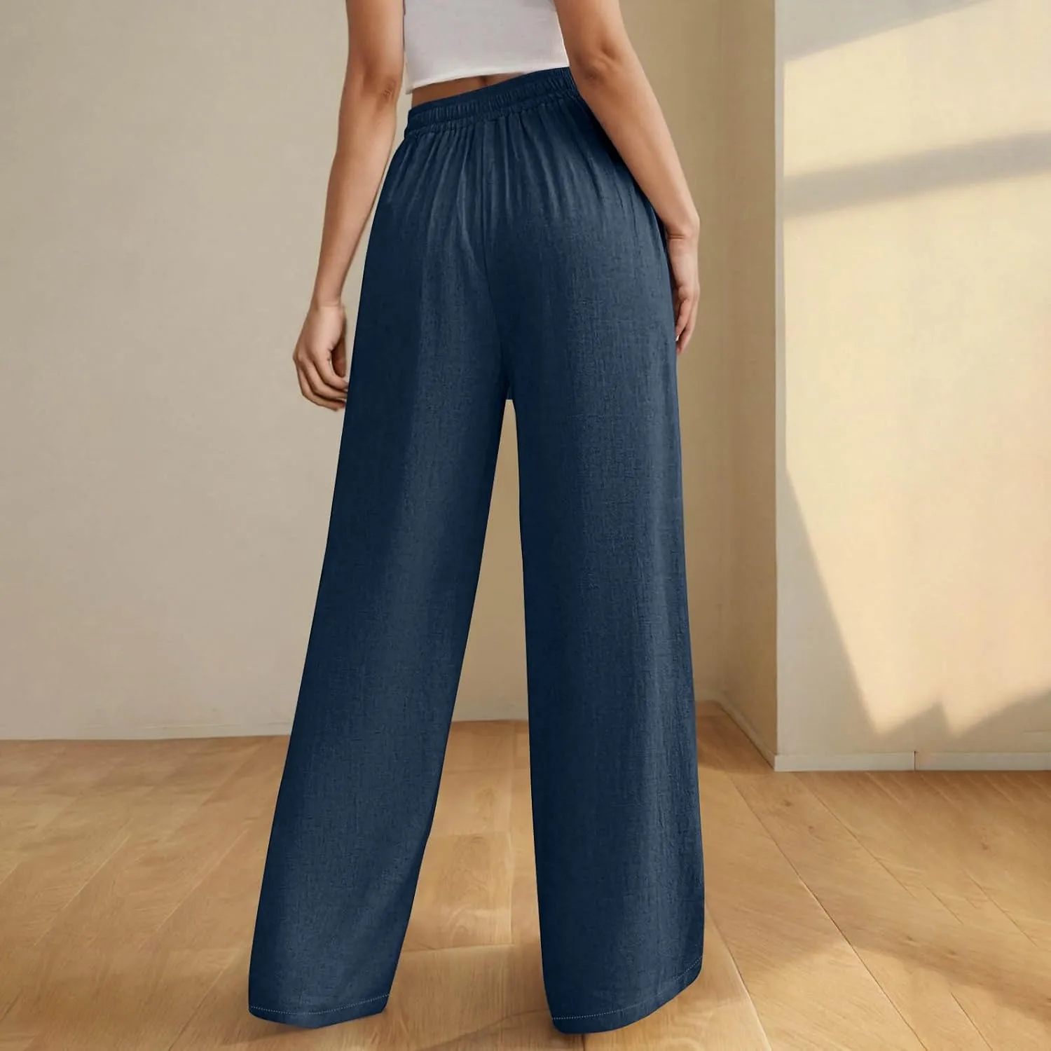 Wide Leg Pants for Women Cotton Linen Pants Summer Palazzo Beach Pants Casual Work Pants High Waisted Dressy Pants