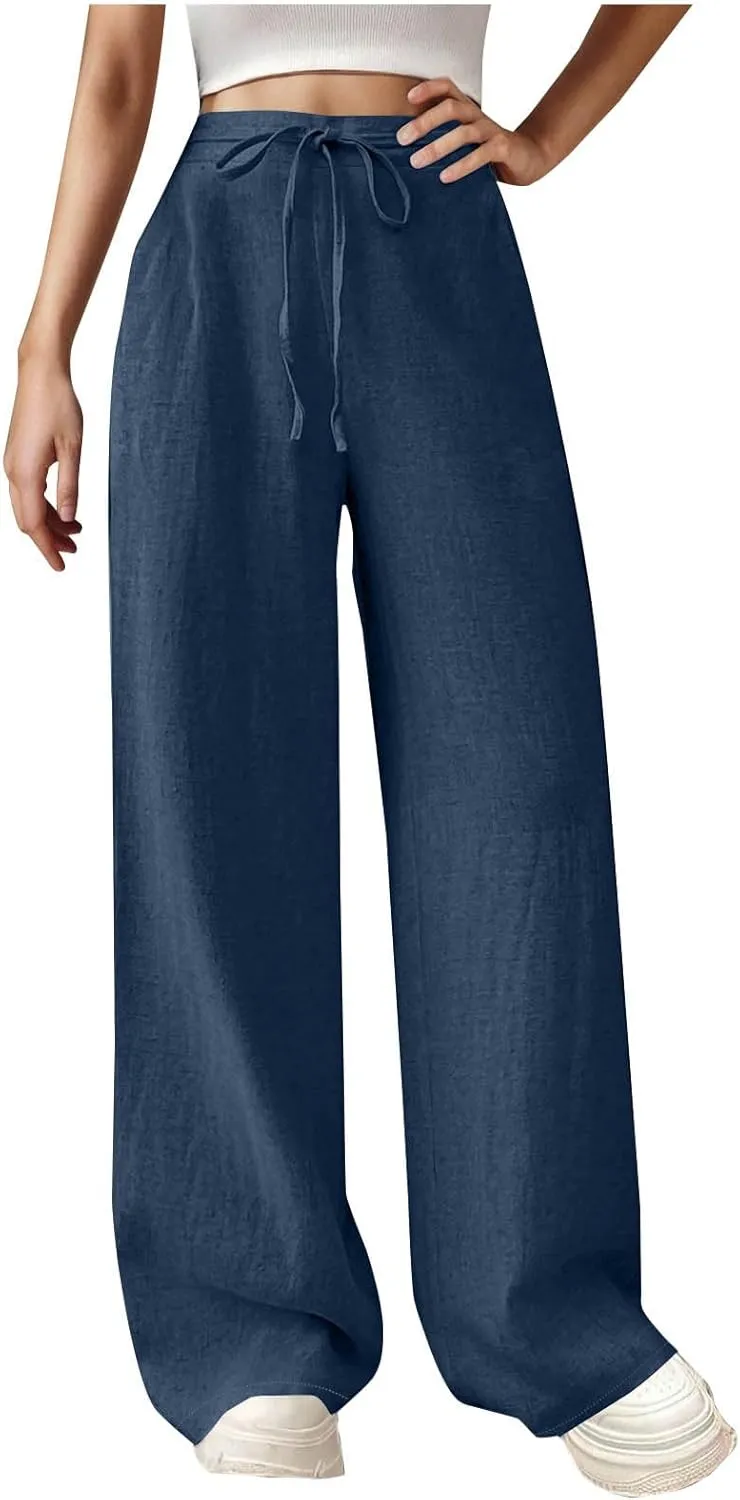 Wide Leg Pants for Women Cotton Linen Pants Summer Palazzo Beach Pants Casual Work Pants High Waisted Dressy Pants