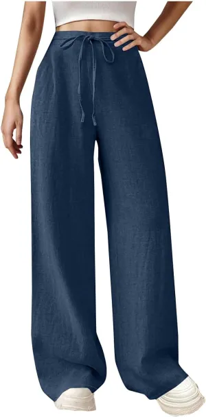 Wide Leg Pants for Women Cotton Linen Pants Summer Palazzo Beach Pants Casual Work Pants High Waisted Dressy Pants
