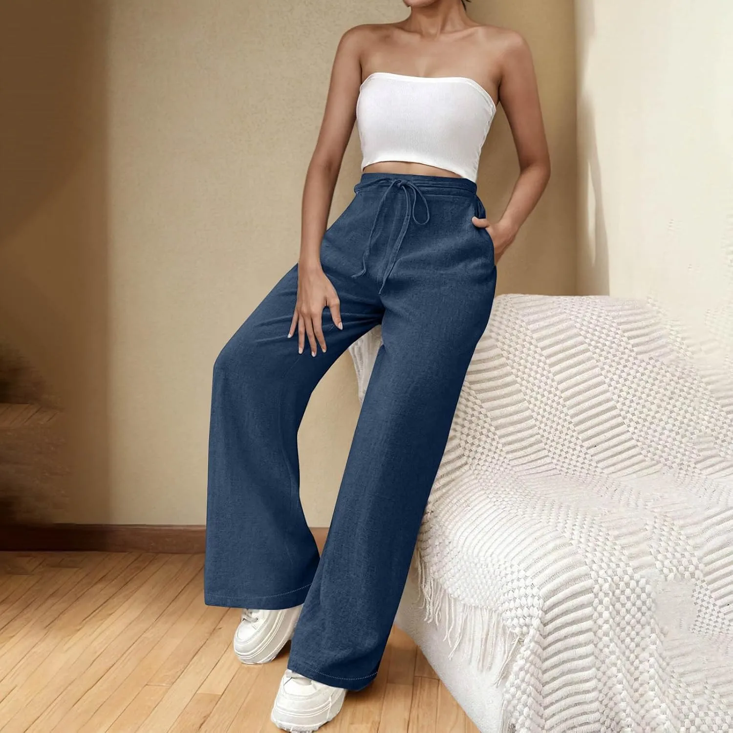 Wide Leg Pants for Women Cotton Linen Pants Summer Palazzo Beach Pants Casual Work Pants High Waisted Dressy Pants