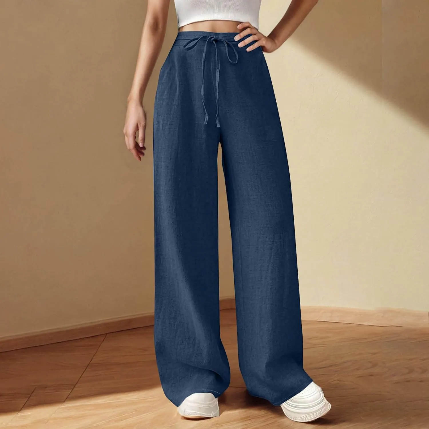 Wide Leg Pants for Women Cotton Linen Pants Summer Palazzo Beach Pants Casual Work Pants High Waisted Dressy Pants