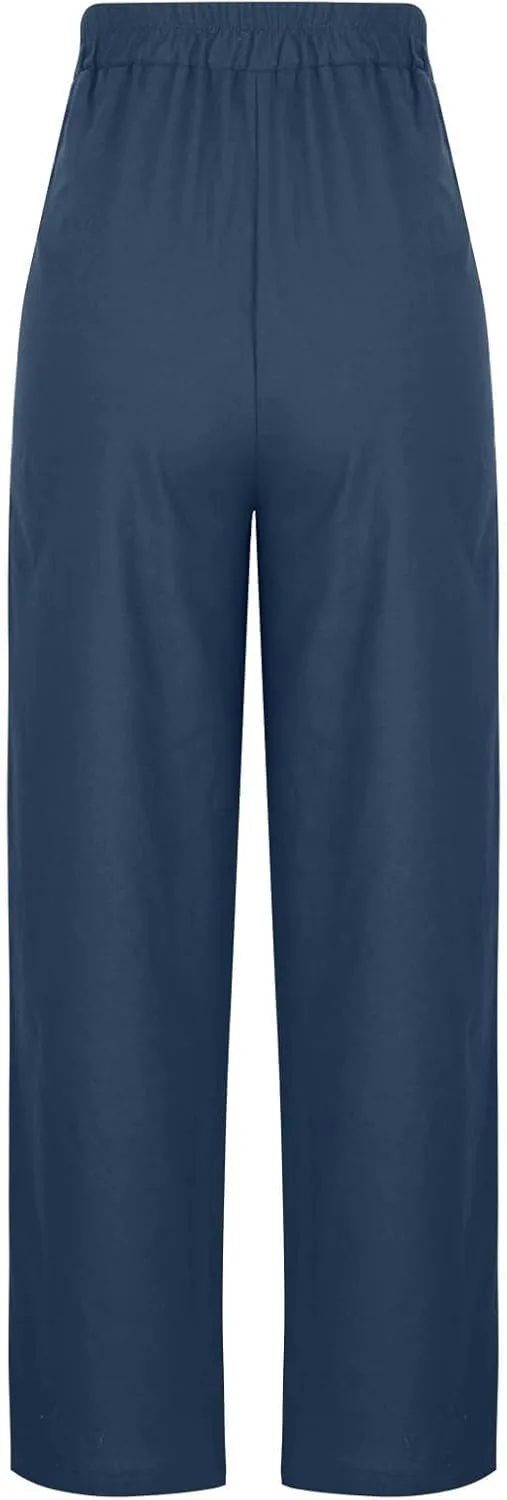 Wide Leg Pants for Women Cotton Linen Pants Summer Palazzo Beach Pants Casual Work Pants High Waisted Dressy Pants