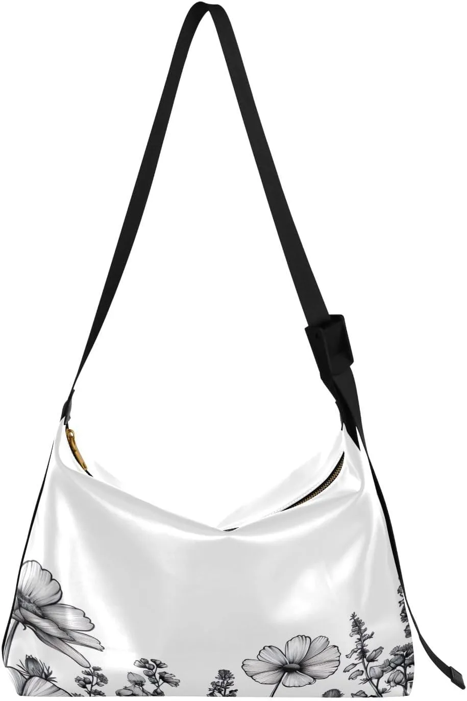 Wildflowers and Plants Shoulder Bag for Women Waterproof PU Leather Hobo Bags Crossbody Purse with Zipper Closure