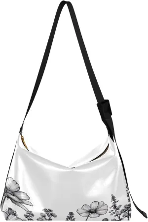 Wildflowers and Plants Shoulder Bag for Women Waterproof PU Leather Hobo Bags Crossbody Purse with Zipper Closure
