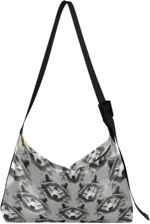 Wolf Pattern Gray Shoulder Bag for Women Waterproof PU Leather Hobo Bags Crossbody Purse with Zipper Closure