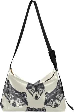 Wolf Print Shoulder Bag for Women Waterproof PU Leather Hobo Bags Crossbody Purse with Zipper Closure
