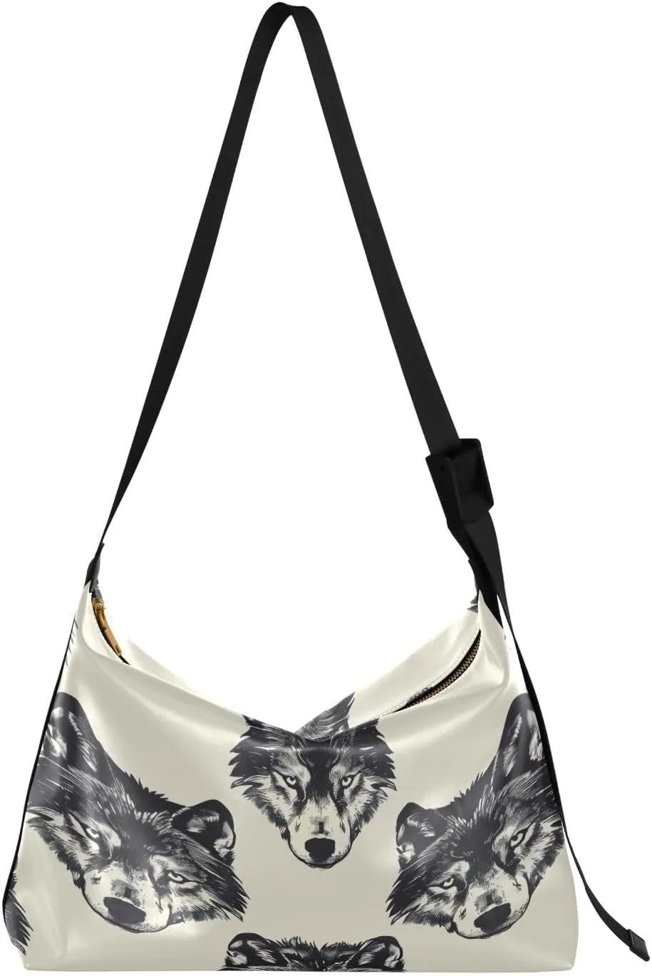 Wolf Print Shoulder Bag for Women Waterproof PU Leather Hobo Bags Crossbody Purse with Zipper Closure