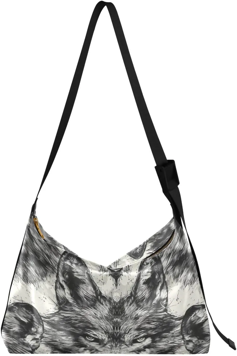 Wolf Tattoo Pattern Shoulder Bag for Women Waterproof PU Leather Hobo Bags Crossbody Purse with Zipper Closure