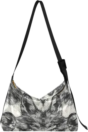 Wolf Tattoo Pattern Shoulder Bag for Women Waterproof PU Leather Hobo Bags Crossbody Purse with Zipper Closure