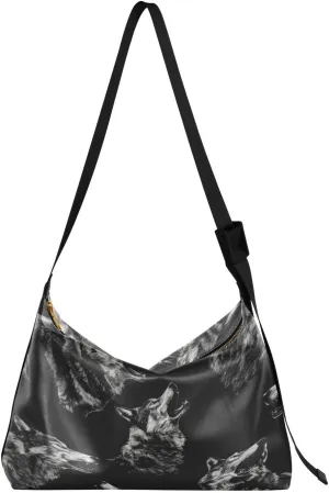 Wolves Black Shoulder Bag for Women Waterproof PU Leather Hobo Bags Crossbody Purse with Zipper Closure