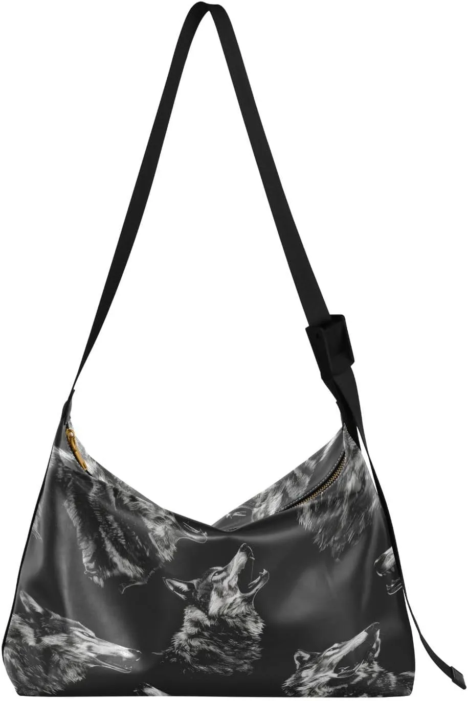 Wolves Black Shoulder Bag for Women Waterproof PU Leather Hobo Bags Crossbody Purse with Zipper Closure