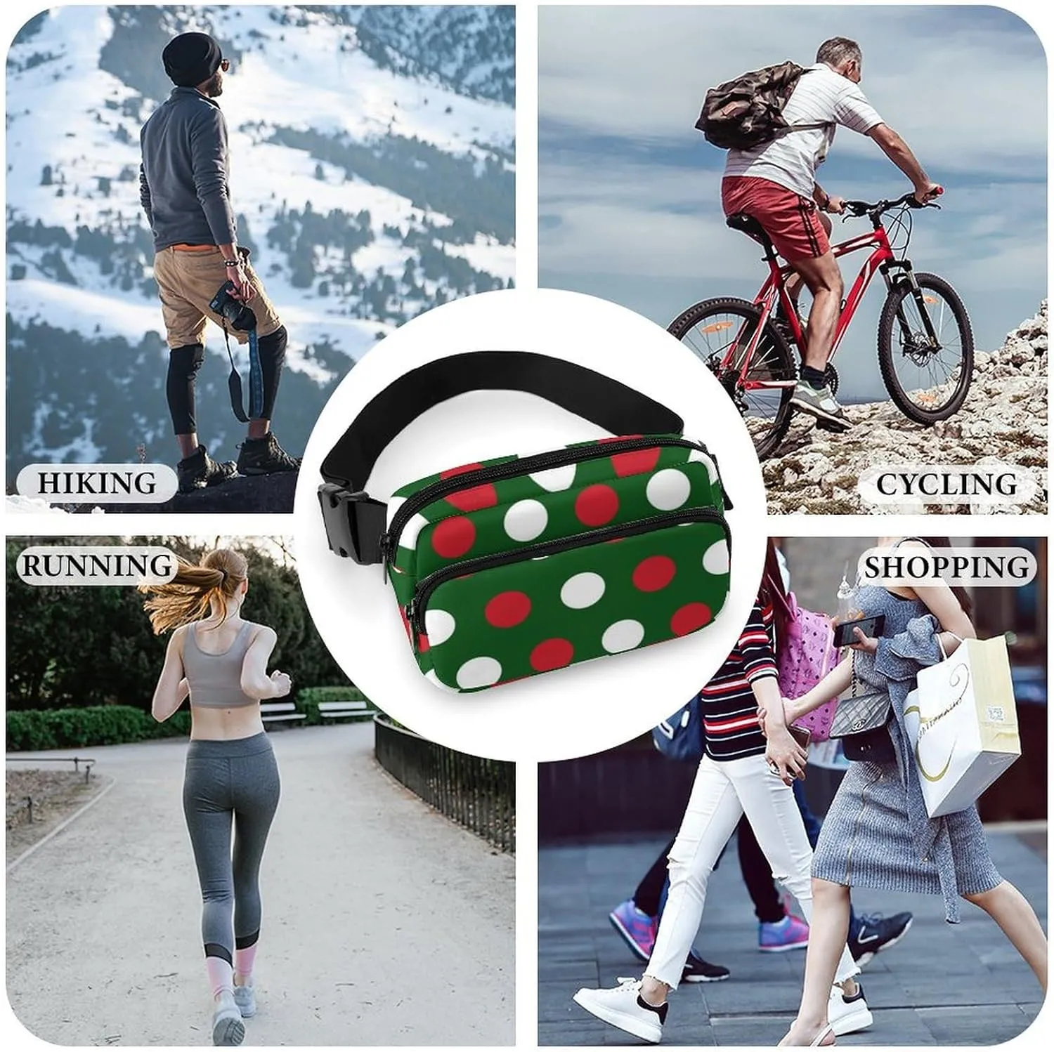 Women and Men Compact Crossbody Pouch Compatible with Christmas Decoration Polka Dot - Sports Fanny Pack with Adjustable Waist Strap