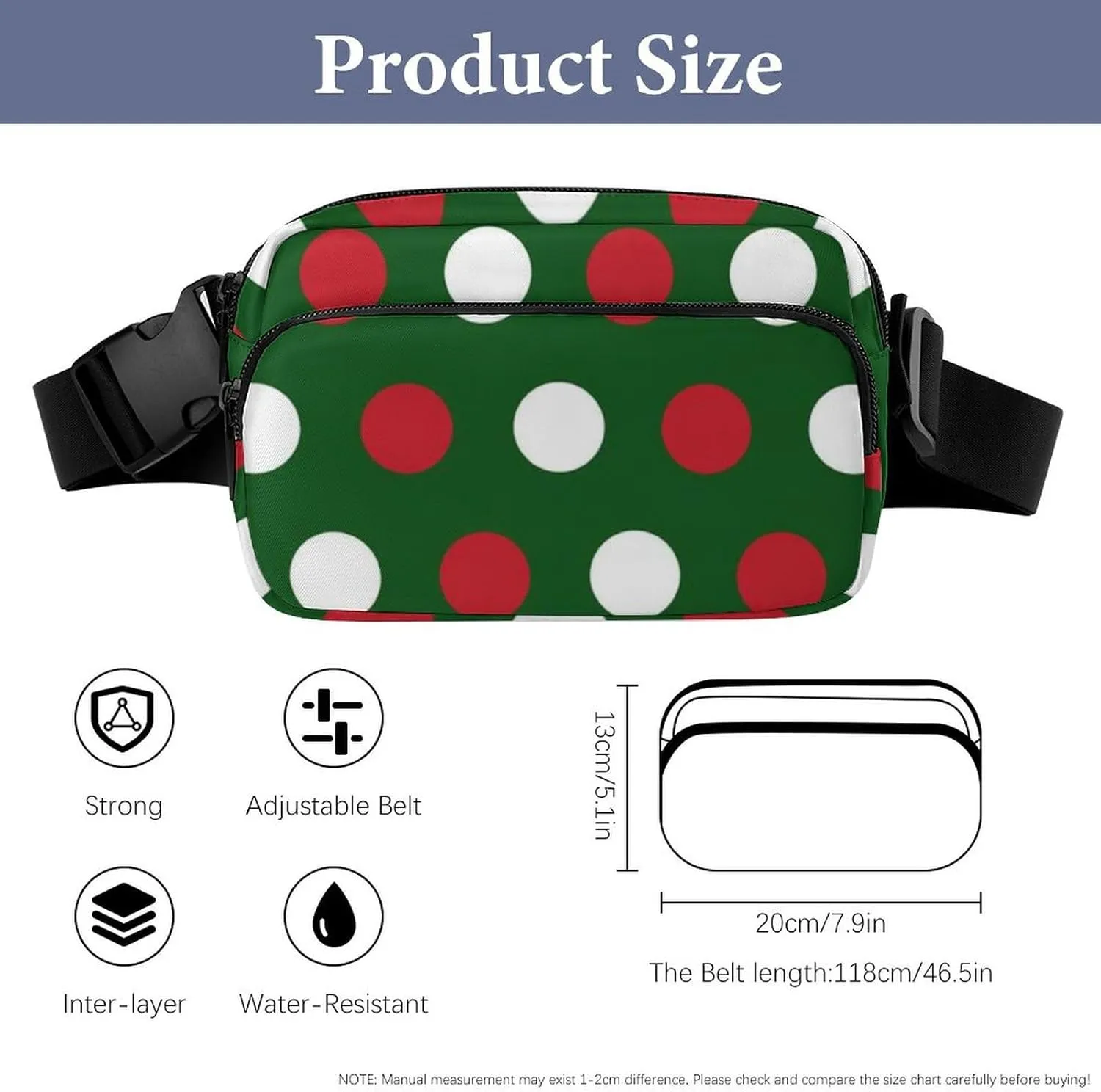 Women and Men Compact Crossbody Pouch Compatible with Christmas Decoration Polka Dot - Sports Fanny Pack with Adjustable Waist Strap