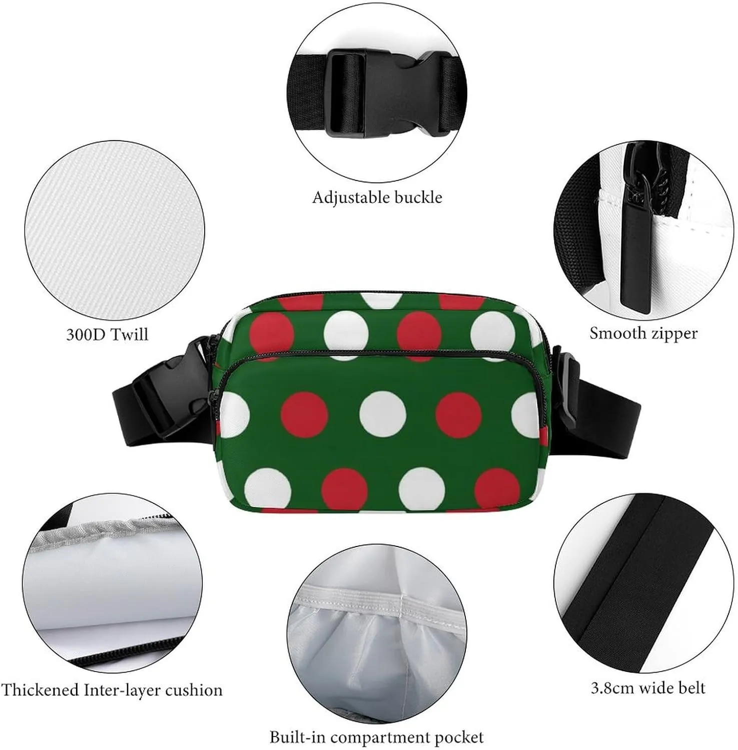 Women and Men Compact Crossbody Pouch Compatible with Christmas Decoration Polka Dot - Sports Fanny Pack with Adjustable Waist Strap