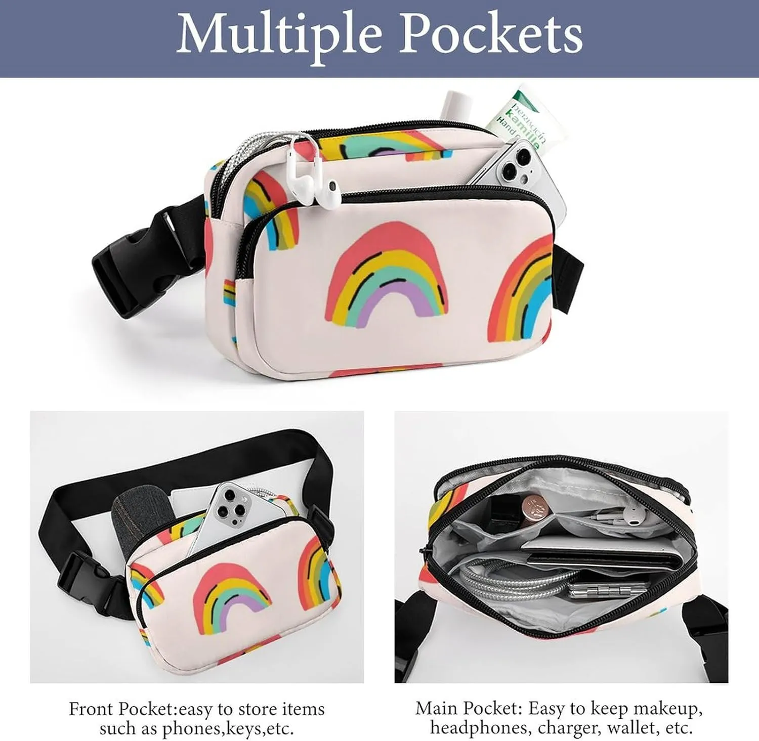 Women and Men Compact Crossbody Pouch Compatible with LGBT Rainbow - Sports Fanny Pack with Adjustable Waist Strap