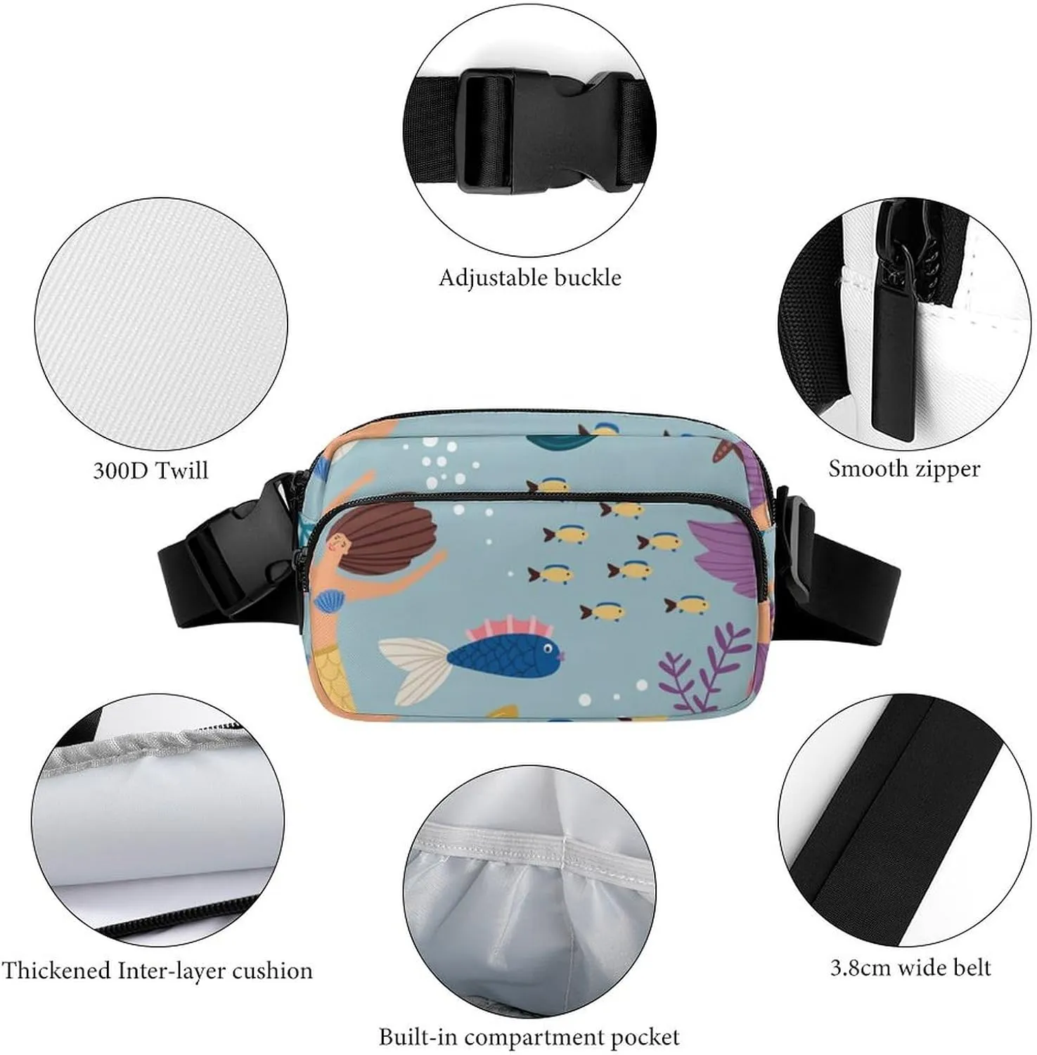 Women and Men Compact Crossbody Pouch Compatible with Mermaid Girls Pattern - Sports Fanny Pack with Adjustable Waist Strap