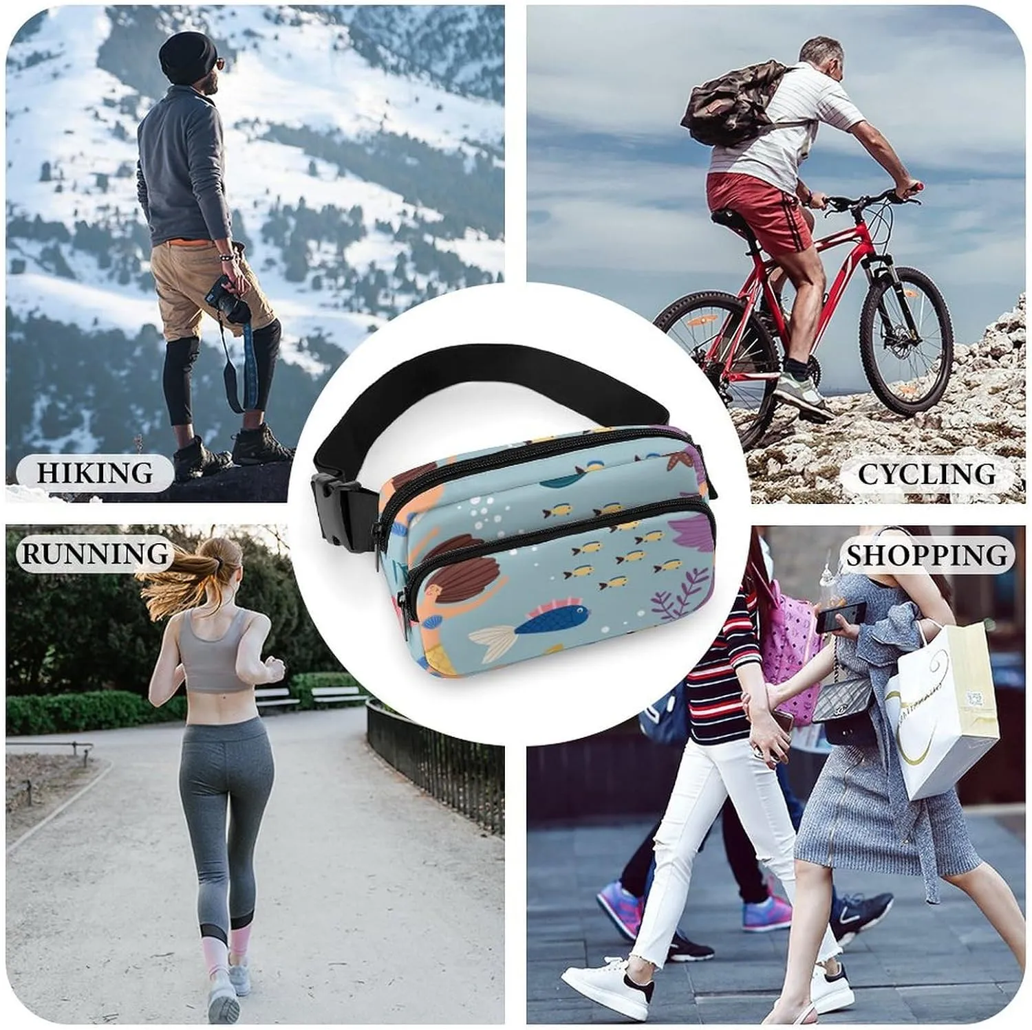 Women and Men Compact Crossbody Pouch Compatible with Mermaid Girls Pattern - Sports Fanny Pack with Adjustable Waist Strap