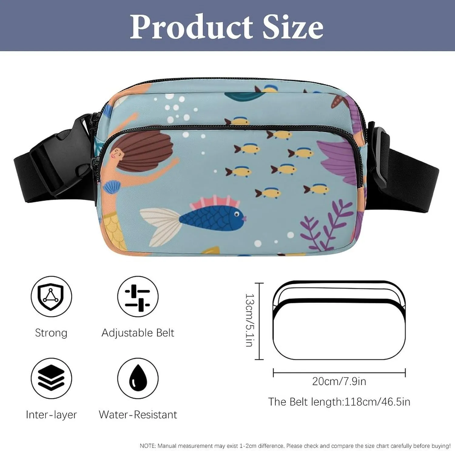 Women and Men Compact Crossbody Pouch Compatible with Mermaid Girls Pattern - Sports Fanny Pack with Adjustable Waist Strap