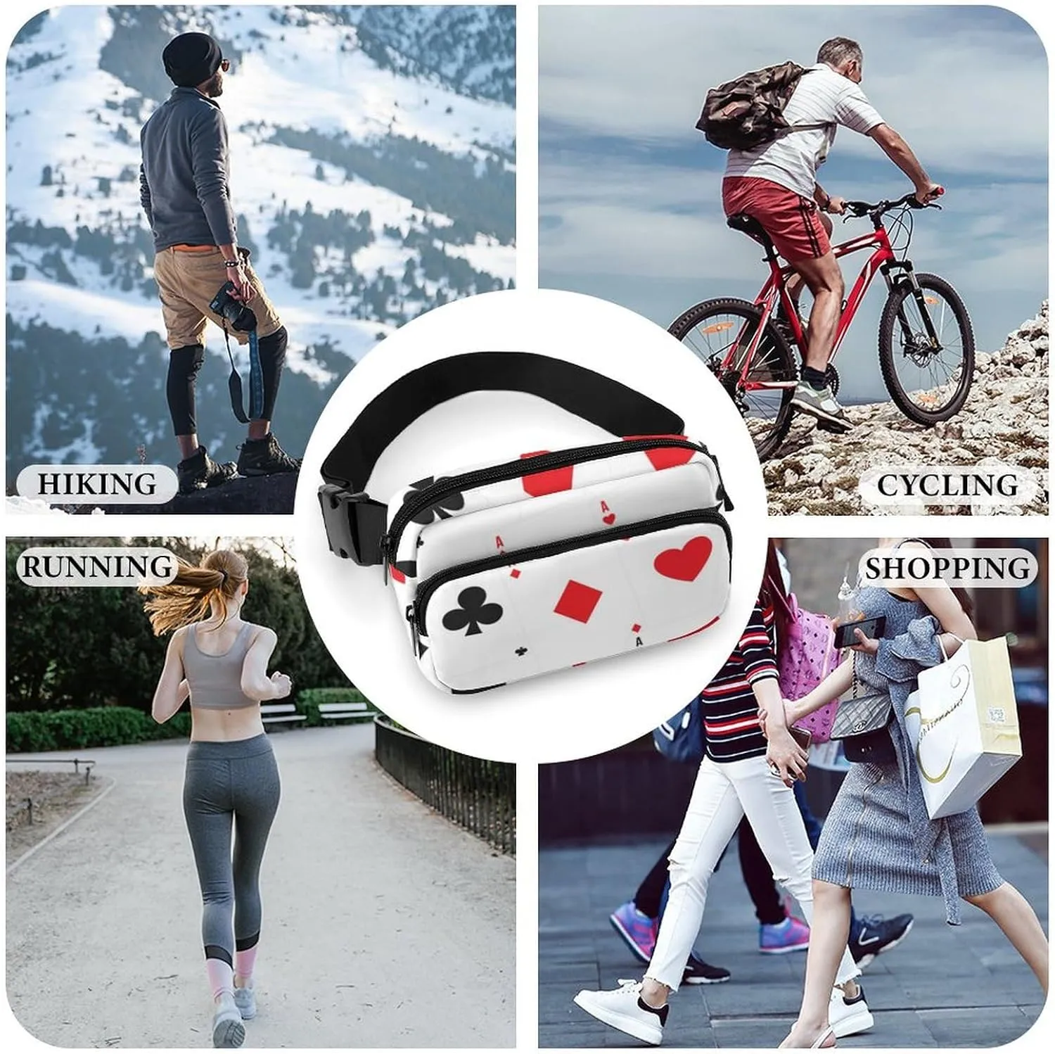 Women and Men Compact Crossbody Pouch Compatible with Playing Poker Cards - Sports Fanny Pack with Adjustable Waist Strap