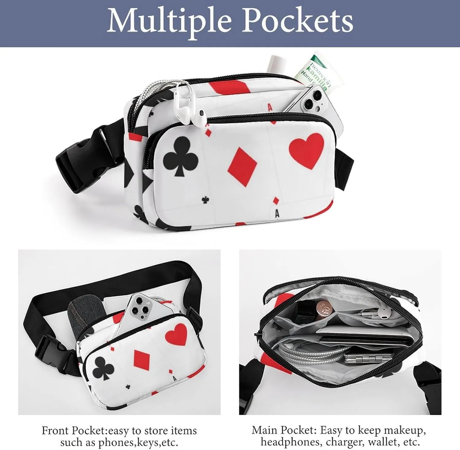 Women and Men Compact Crossbody Pouch Compatible with Playing Poker Cards - Sports Fanny Pack with Adjustable Waist Strap