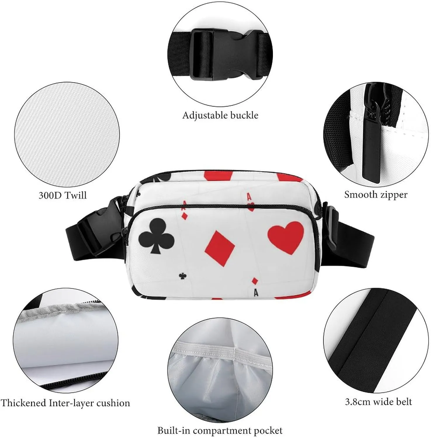 Women and Men Compact Crossbody Pouch Compatible with Playing Poker Cards - Sports Fanny Pack with Adjustable Waist Strap